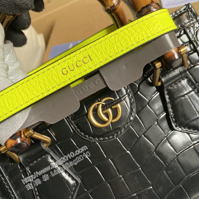 Gucci新款包包 古馳鱷魚紋牛皮竹節包 竹節提手雙G配件 Gucci迷你托特包 655661  ydg3297